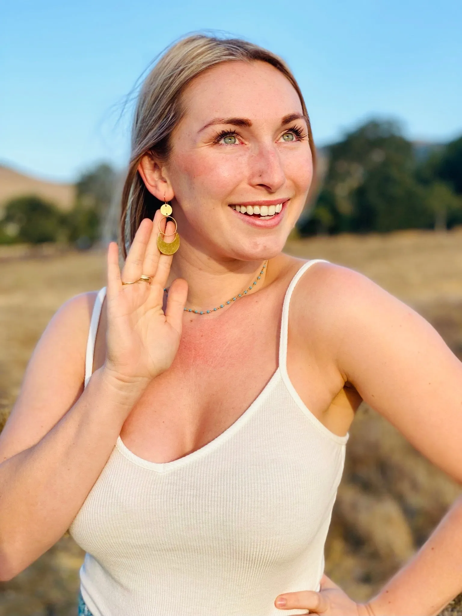 Brass Lune Drop Hoops