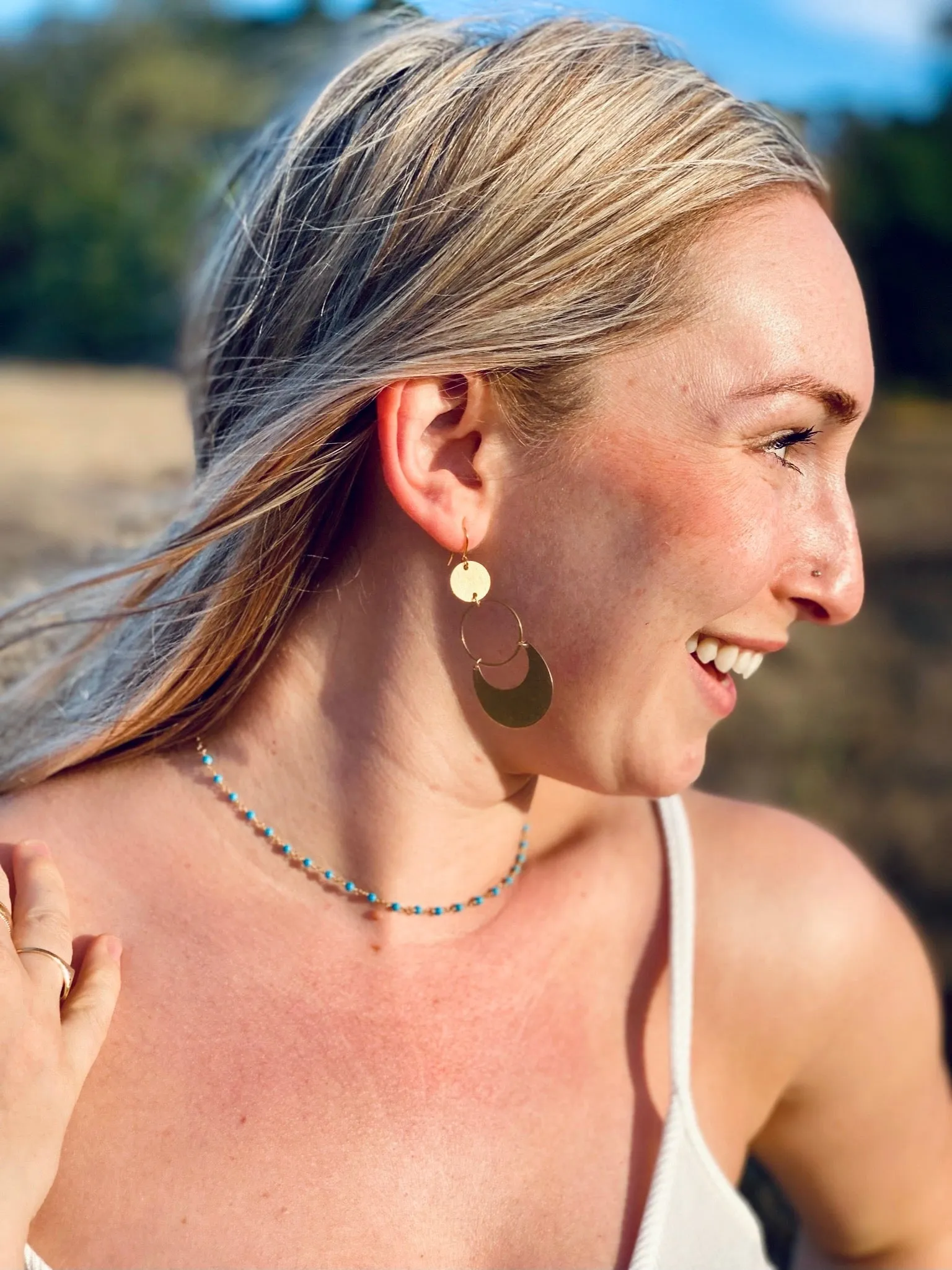 Brass Lune Drop Hoops