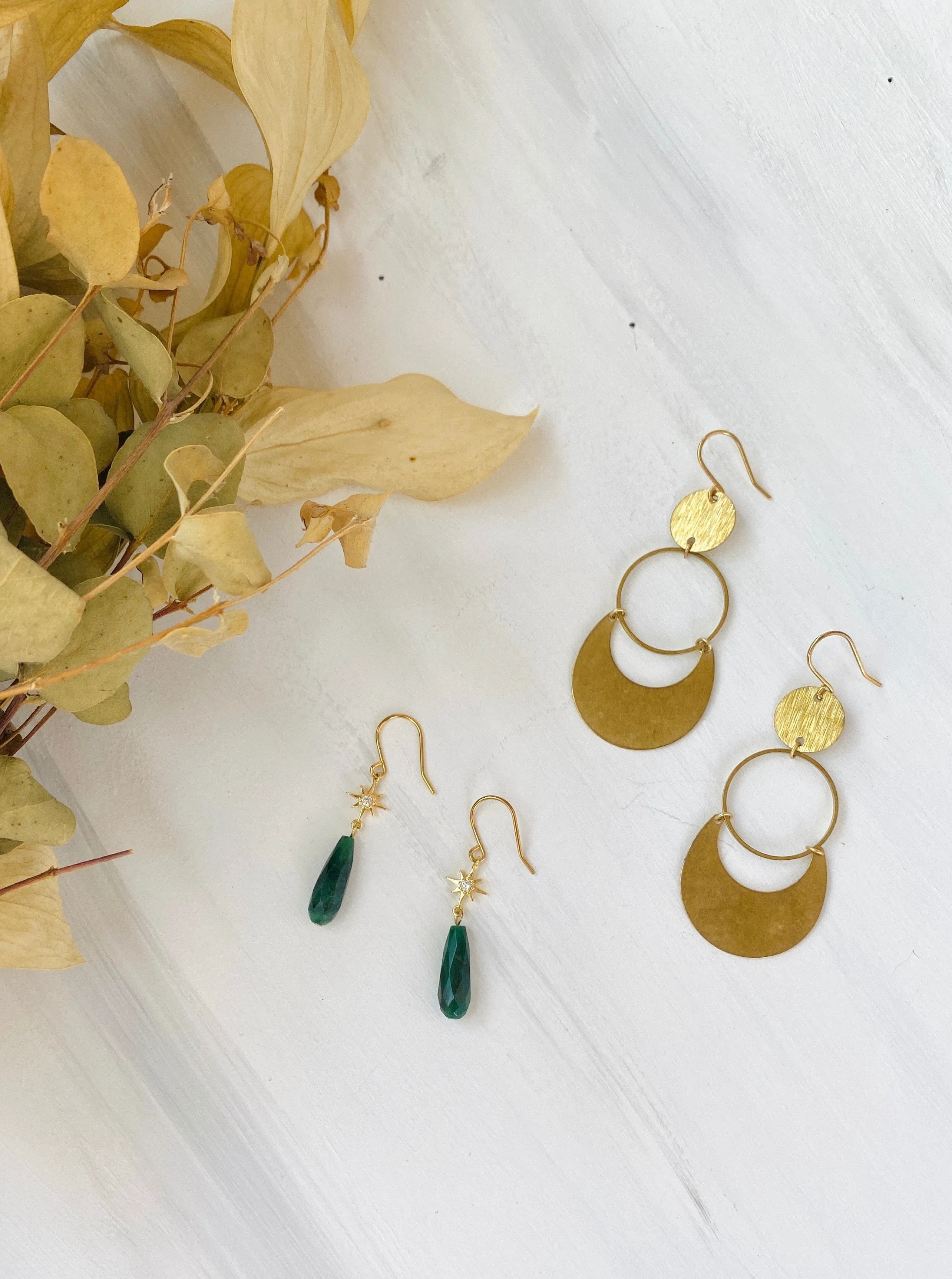 Brass Lune Drop Hoops