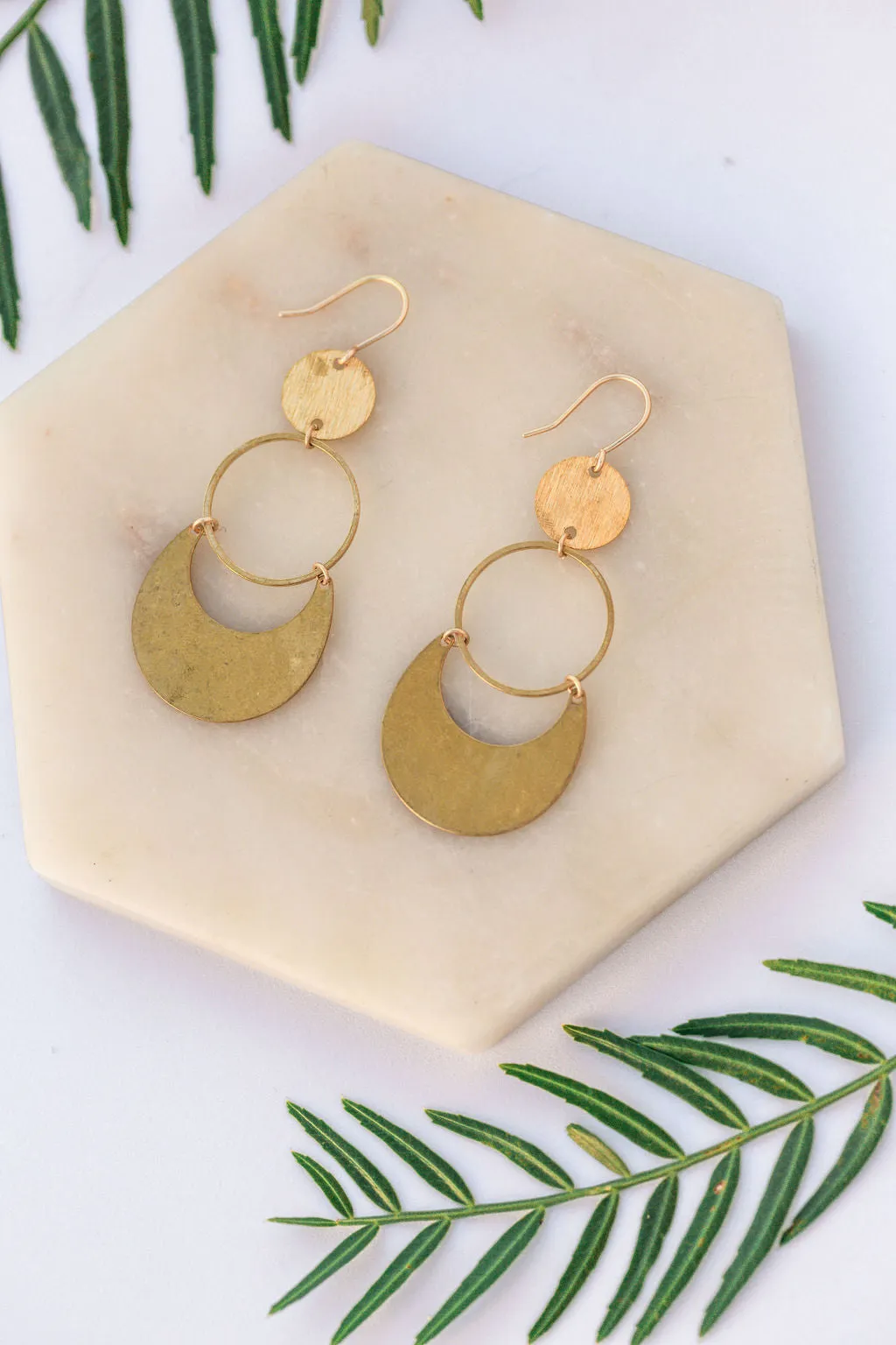 Brass Lune Drop Hoops