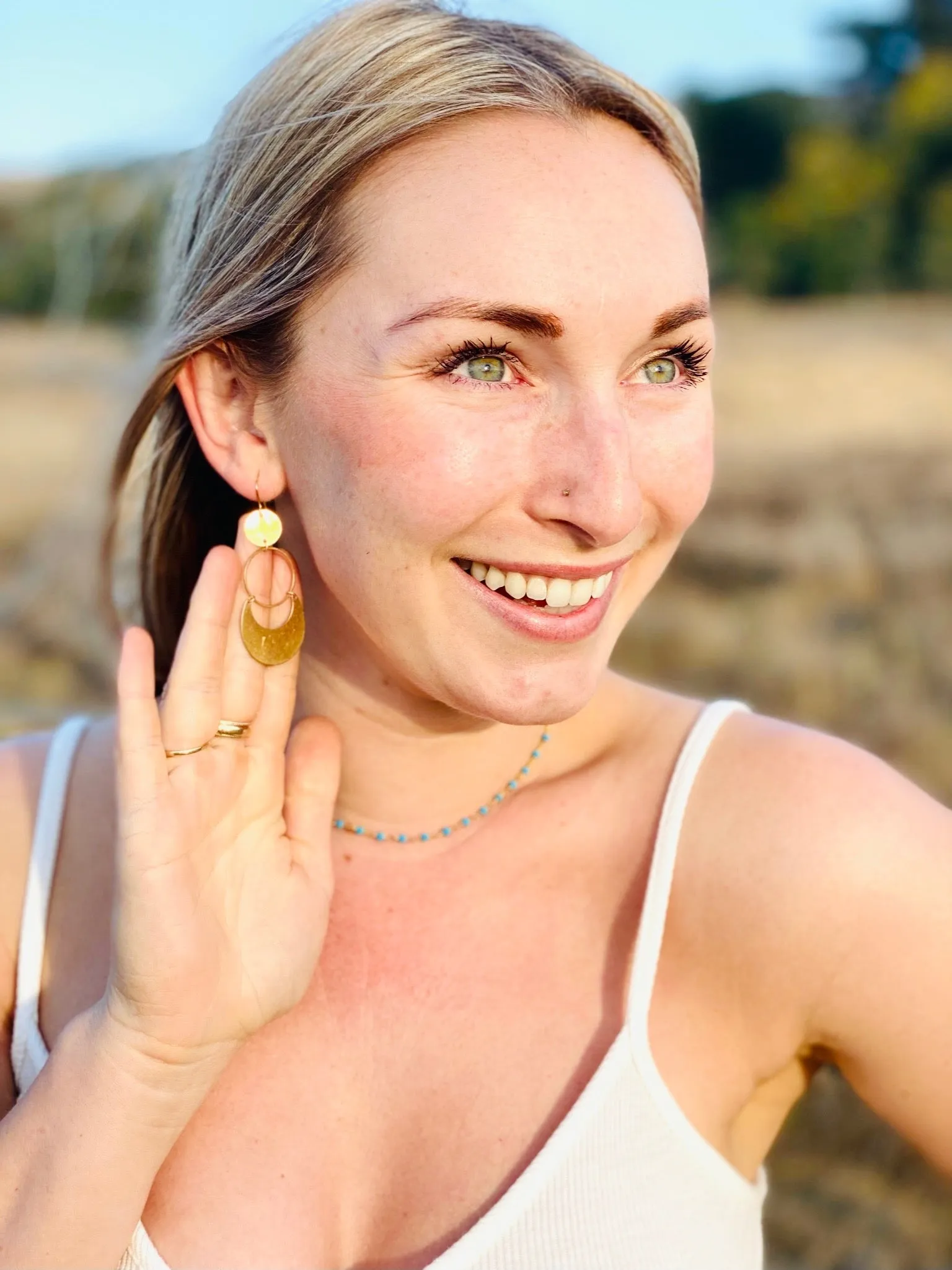 Brass Lune Drop Hoops