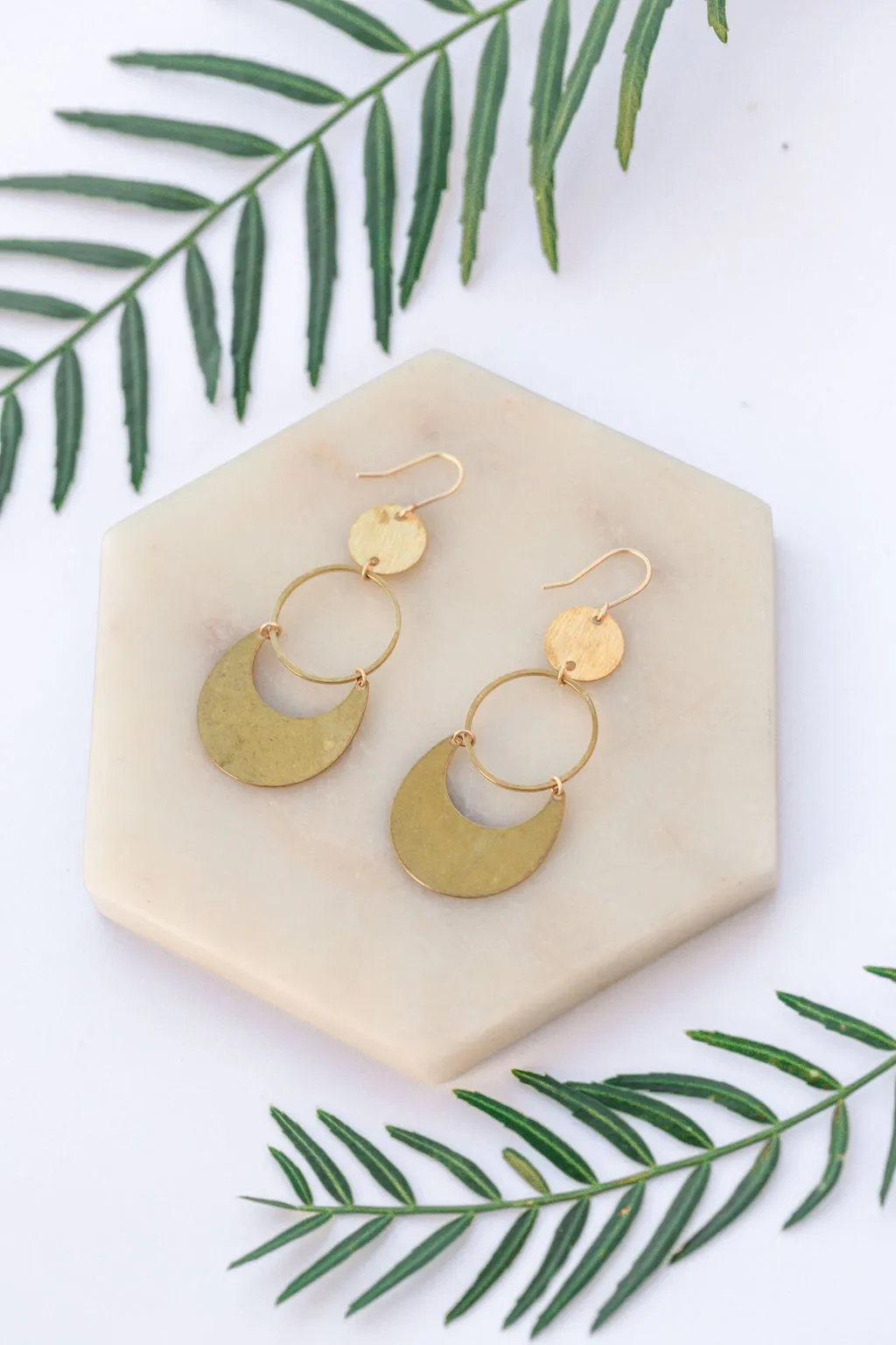 Brass Lune Drop Hoops
