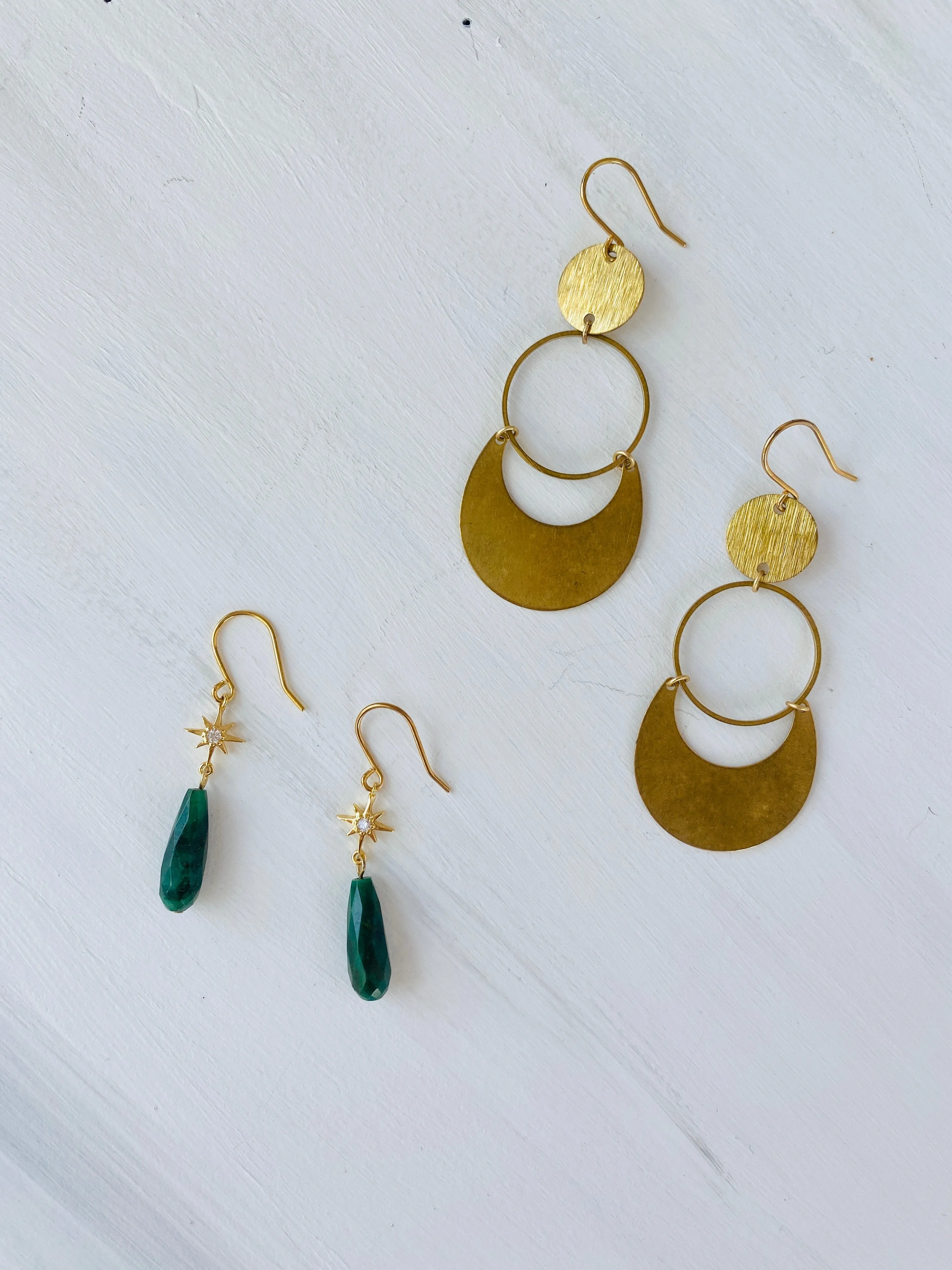 Brass Lune Drop Hoops