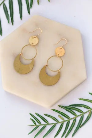 Brass Lune Drop Hoops