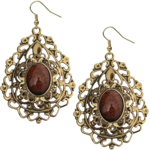 Brown Bead Swirl Design Drop Earrings