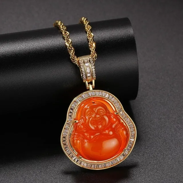Buddha Pendant Necklaces For Women Gold Silver Color Colored Gem \