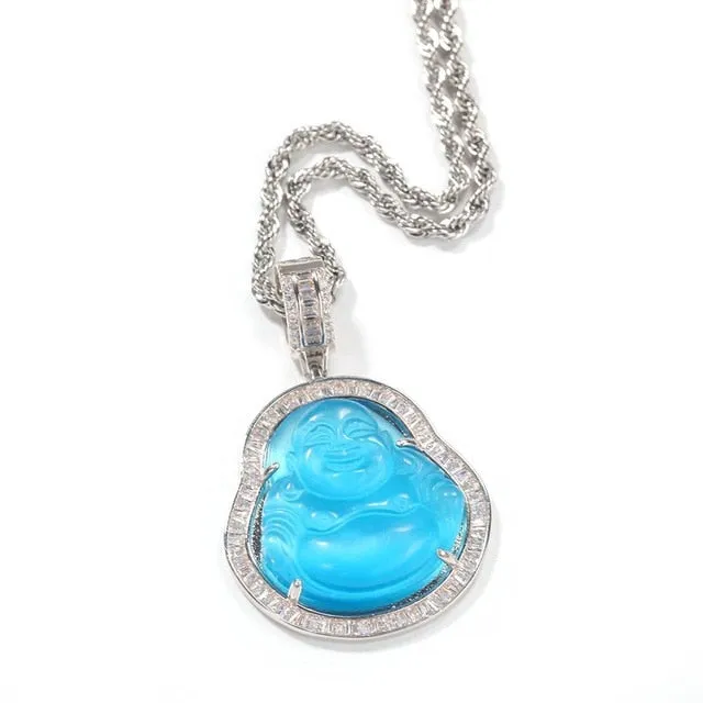 Buddha Pendant Necklaces For Women Gold Silver Color Colored Gem \