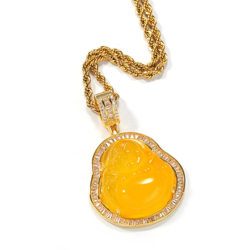 Buddha Pendant Necklaces For Women Gold Silver Color Colored Gem \