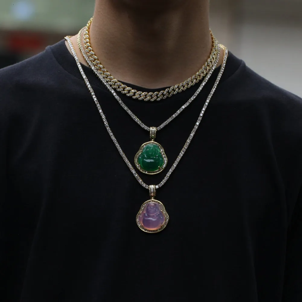 Buddha Pendant Necklaces For Women Gold Silver Color Colored Gem \