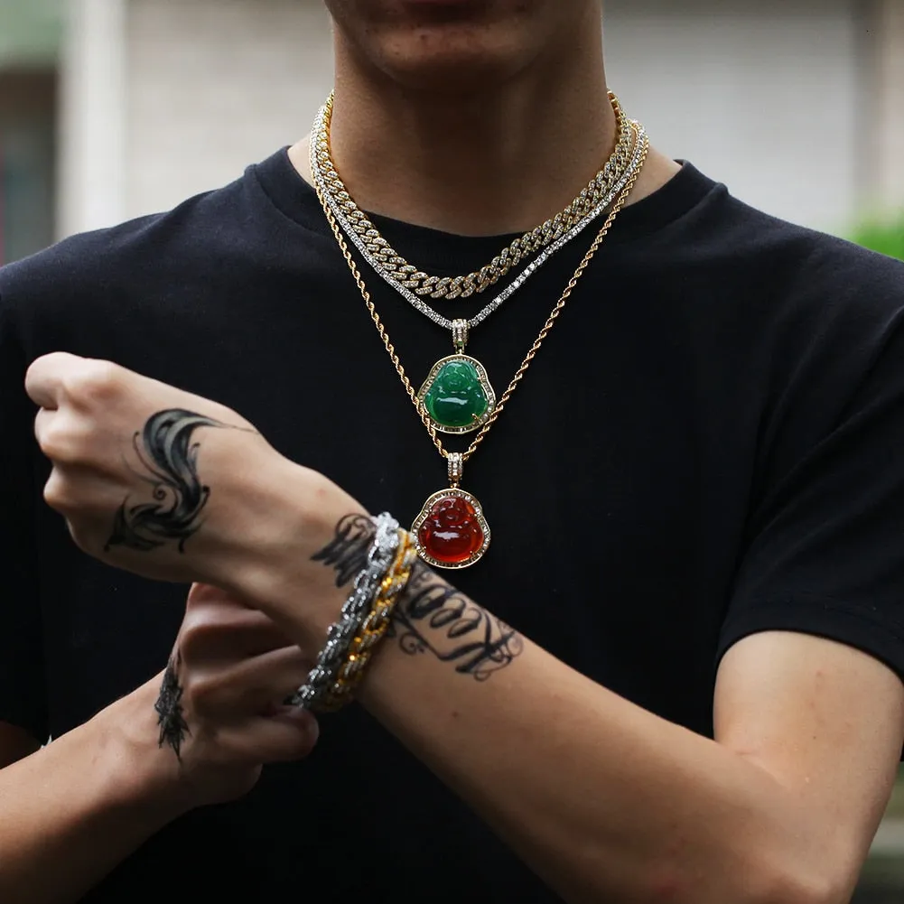 Buddha Pendant Necklaces For Women Gold Silver Color Colored Gem \