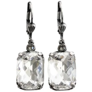 Catherine Popesco Sterling Silver Plated Crystal Rectangular Earrings, 6560 Clear