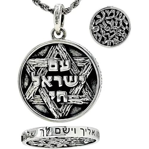 Central Diamond Center Star of David Am Israel Chai-Choice Lion or Shema Israel Preyer Necklace/Pendant