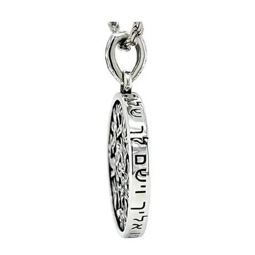 Central Diamond Center Star of David Am Israel Chai-Choice Lion or Shema Israel Preyer Necklace/Pendant