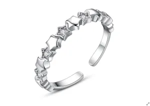 Children's, Teens' and Mothers' Rings:  Sterling Silver Stars with CZ Rings - Adjustable, with Gift Box
