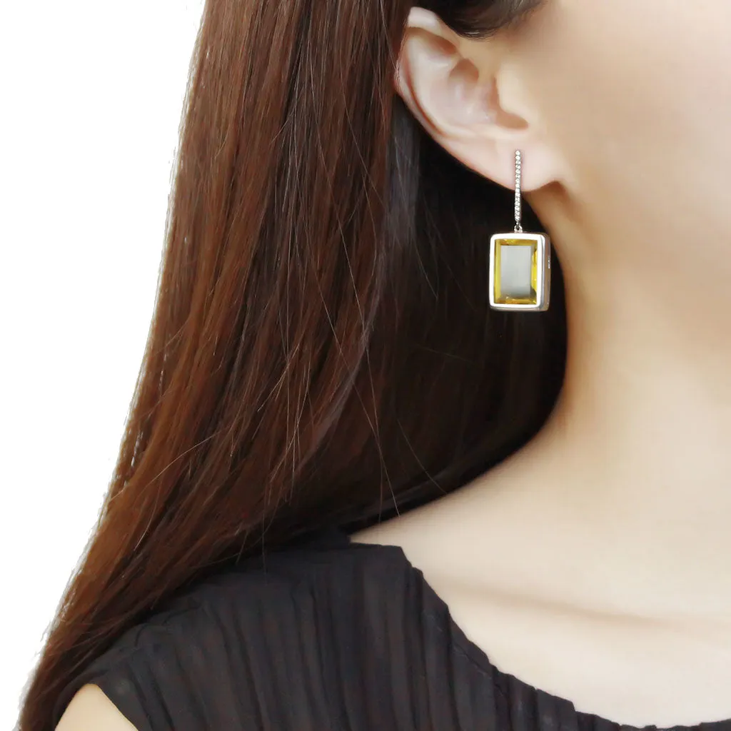 CJ378 Wholesale Women's Stainless Steel Top Grade Crystal Topaz Rectangle Dangle Earrings