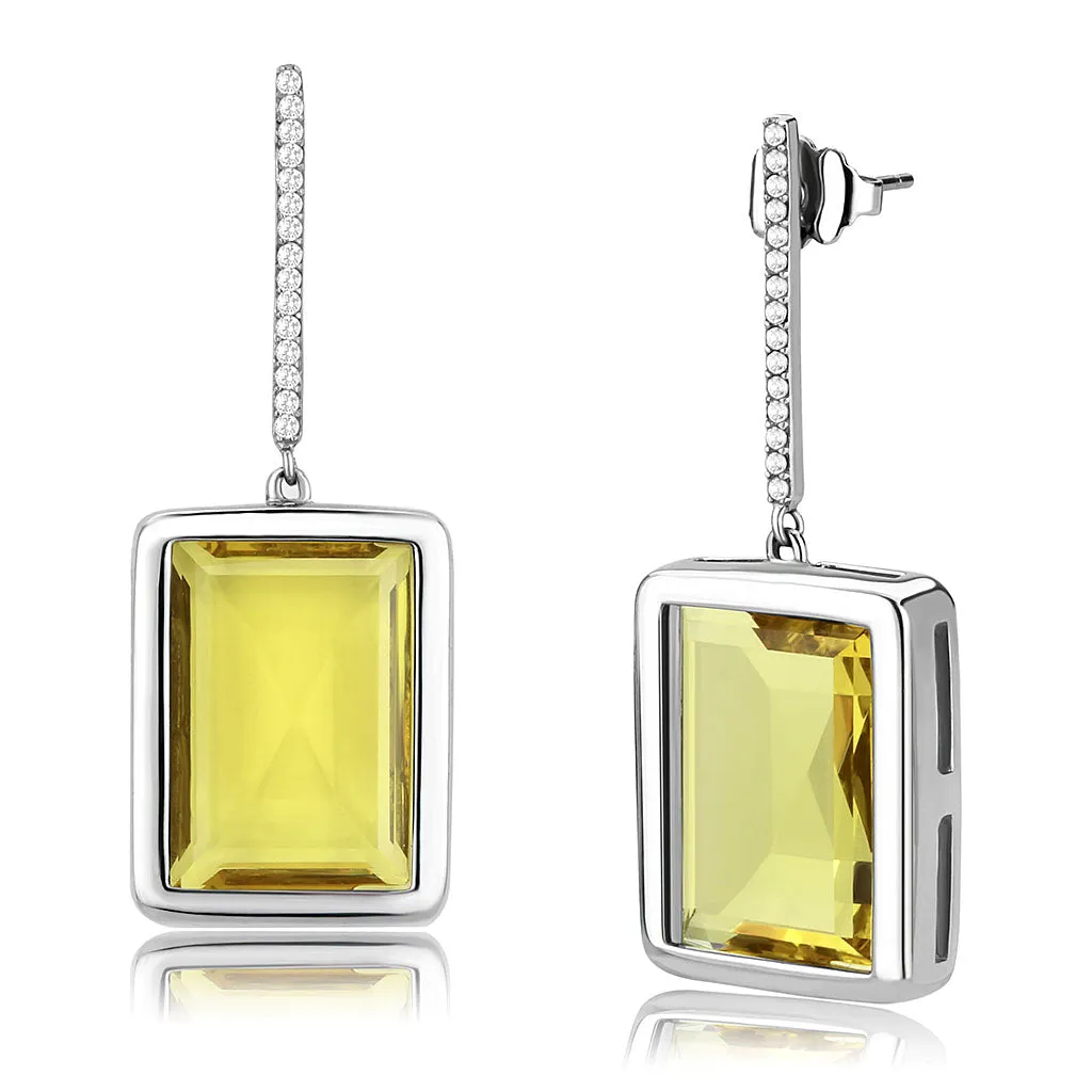 CJ378 Wholesale Women's Stainless Steel Top Grade Crystal Topaz Rectangle Dangle Earrings
