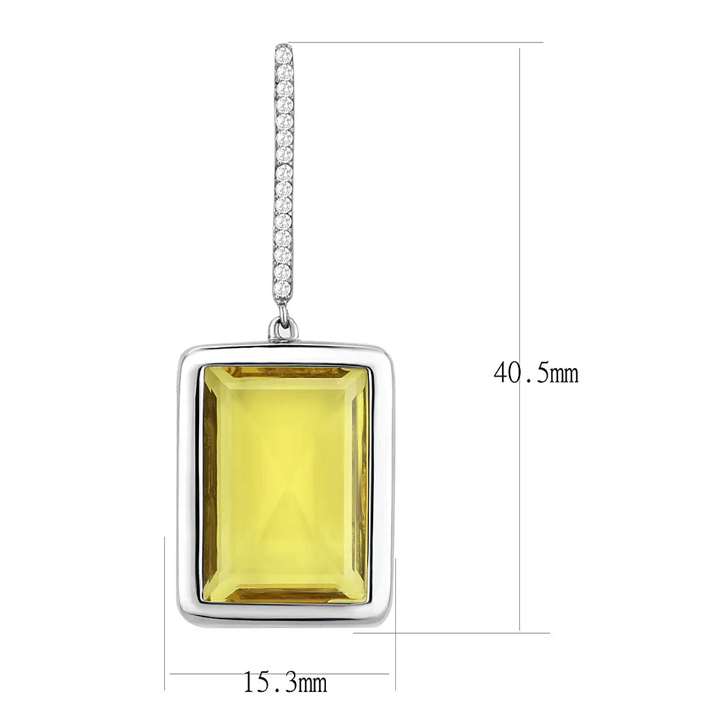 CJ378 Wholesale Women's Stainless Steel Top Grade Crystal Topaz Rectangle Dangle Earrings