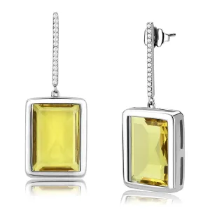 CJ378 Wholesale Women's Stainless Steel Top Grade Crystal Topaz Rectangle Dangle Earrings