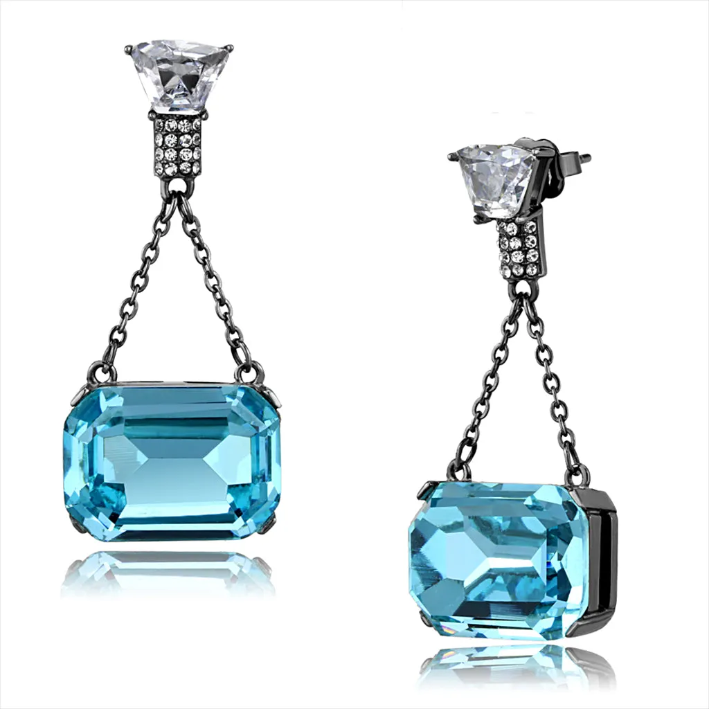CJE2713 Sea Blue Stainless Steel Top Grade Crystal Earrings