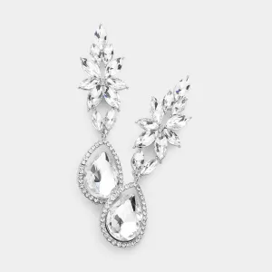 Clear Marquise and Teardrop Stone Dangle Pageant Earrings  |Clear Drop Earrings |  610710