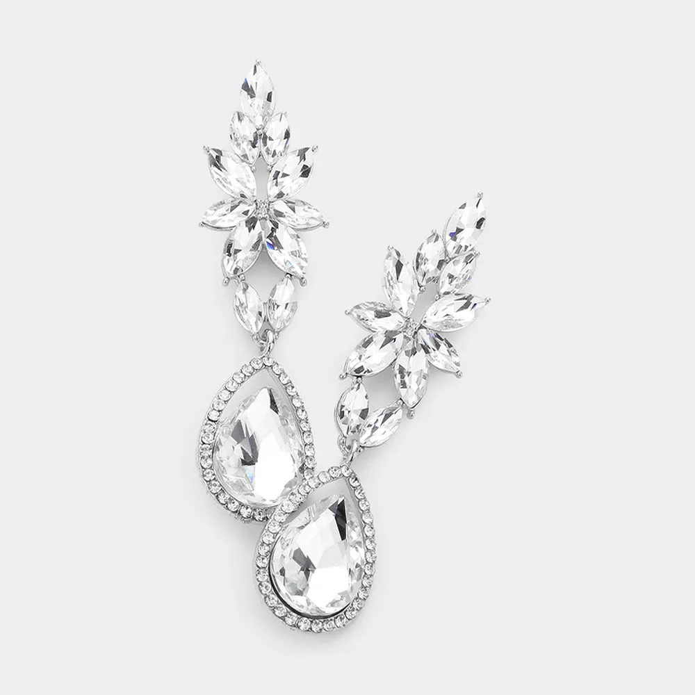 Clear Marquise and Teardrop Stone Dangle Pageant Earrings  |Clear Drop Earrings |  610710