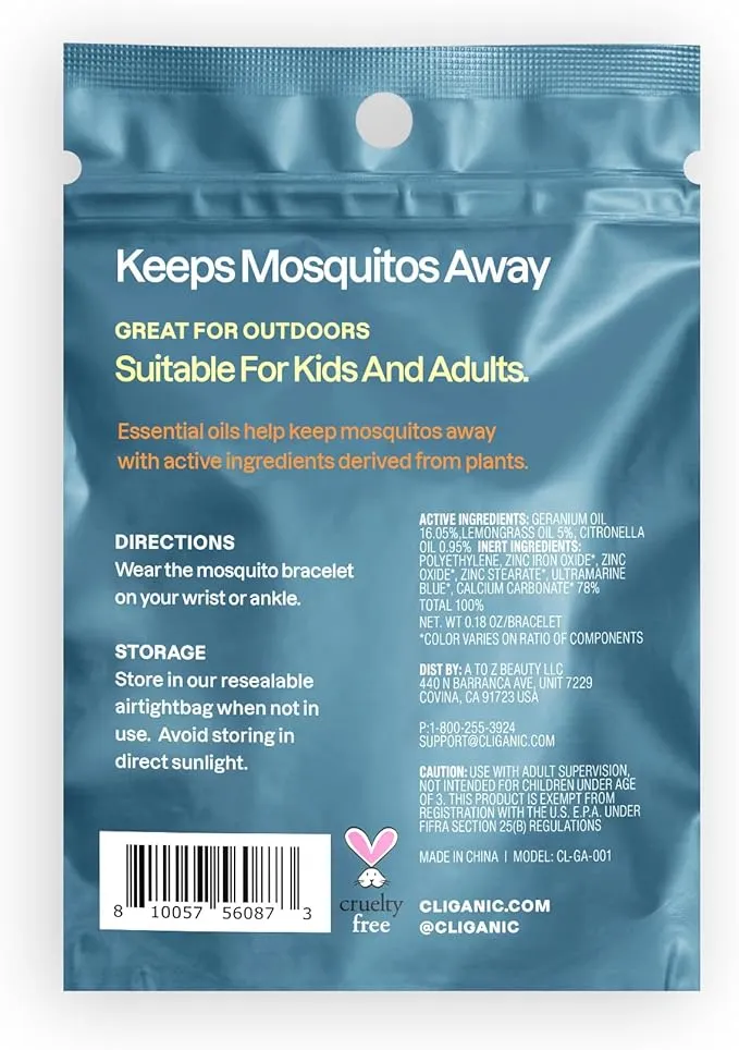 Cliganic 10 Pack Mosquito Repellent Bracelets, DEET-Free Bands, Individually Wrapped (Packaging May Vary)