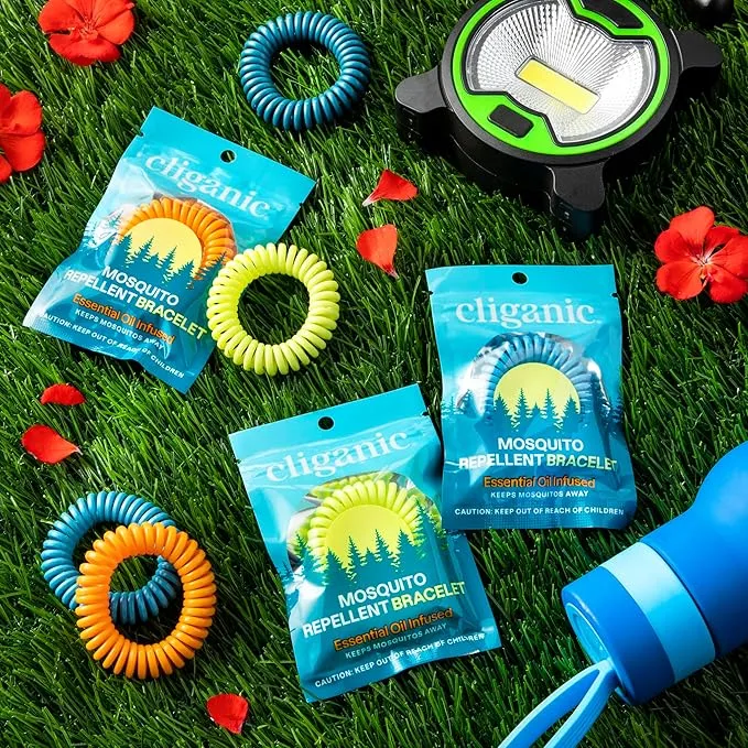 Cliganic 25 Pack Mosquito Repellent Bracelets, DEET-Free Bands, Individually Wrapped (Packaging May Vary)
