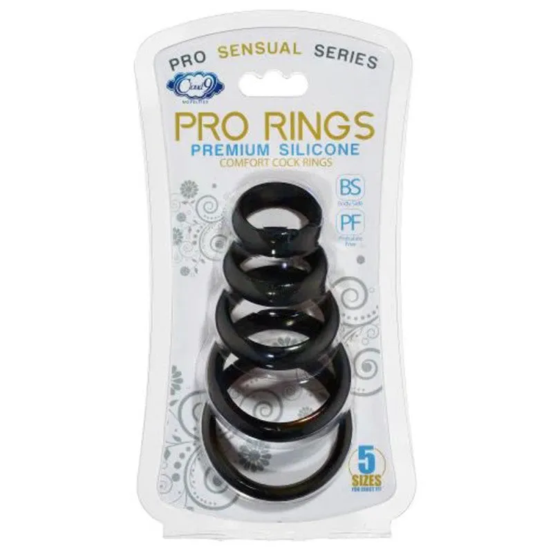 Cloud 9 Comfort  Rings With Flat Back 5 Pack - Black