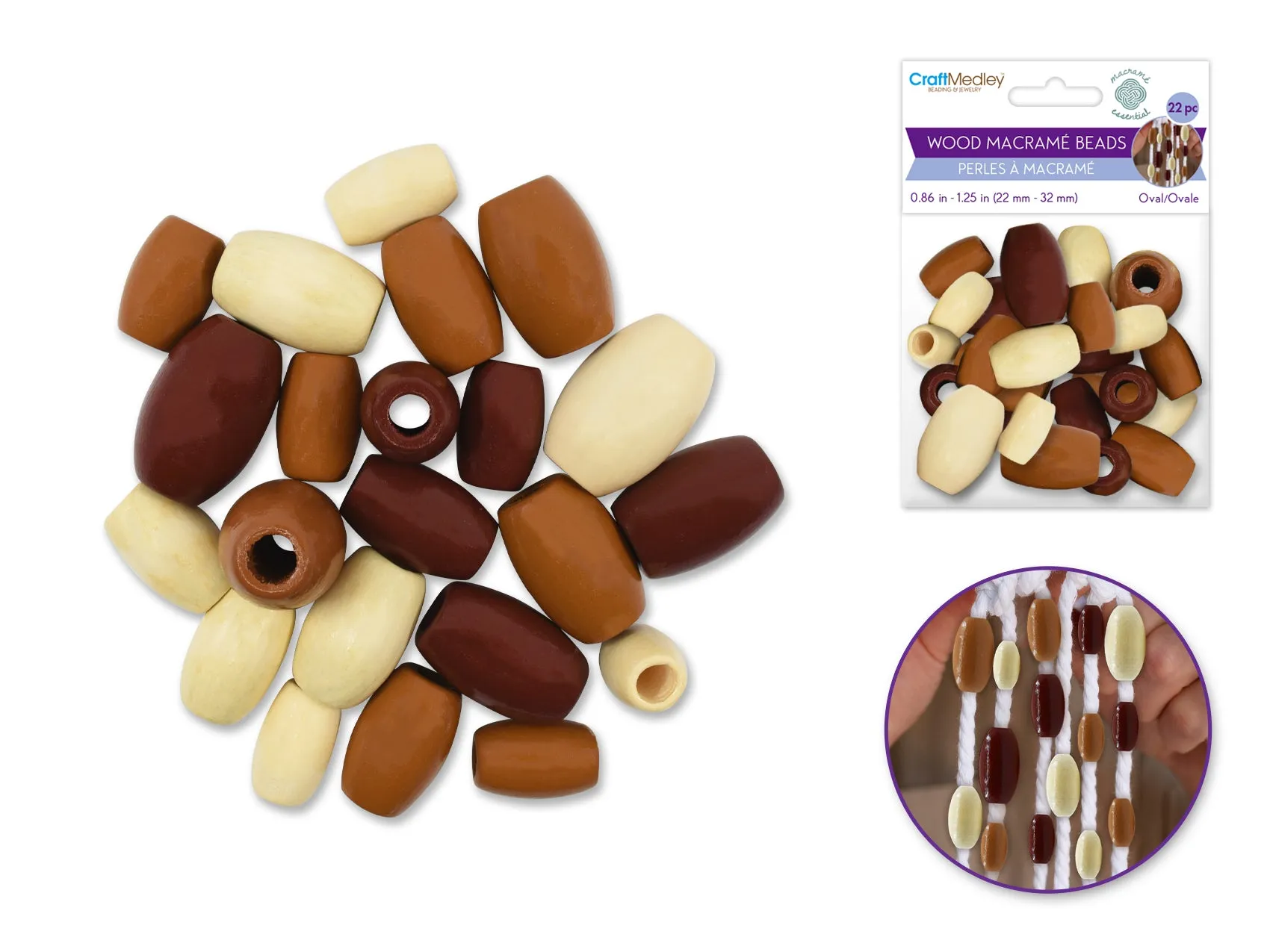 Craftwood: Macrame Beads Asst Size Col Lrg-Hole Natural