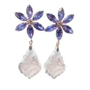 Crystal Purple Flower Water Drop Statement Earrings