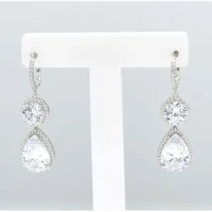 CZ Diamond Pear Shaped Halo Drop Earrings