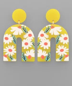 Daisy Print Arch Acrylic Drop Earrings Yellow