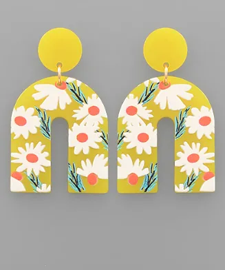 Daisy Print Arch Acrylic Drop Earrings Yellow