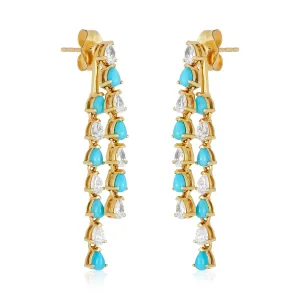 Diamond Turquoise Double Drop Earrings in 14k