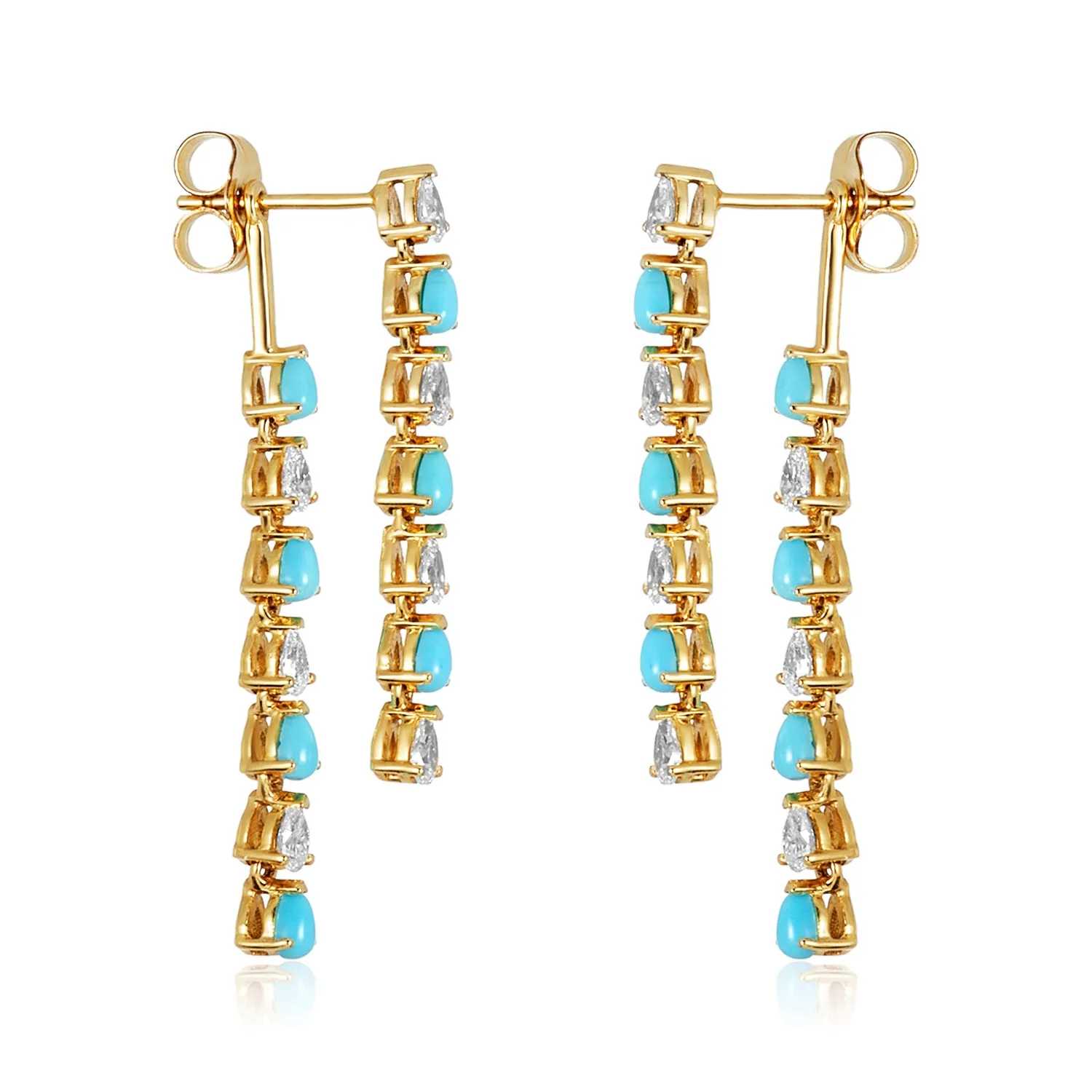 Diamond Turquoise Double Drop Earrings in 14k