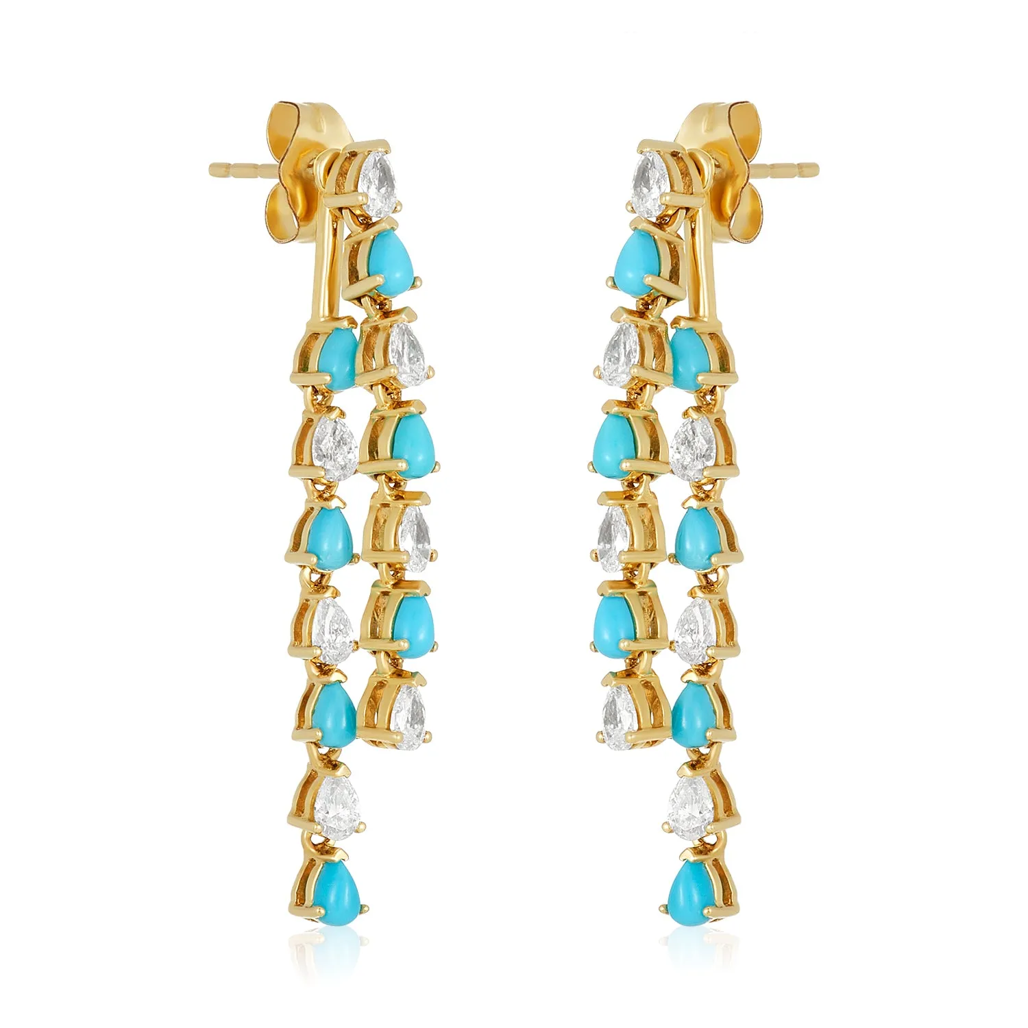 Diamond Turquoise Double Drop Earrings in 14k