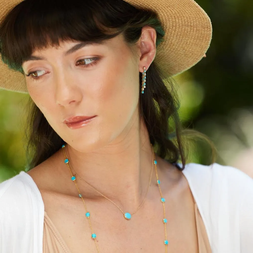 Diamond Turquoise Double Drop Earrings in 14k