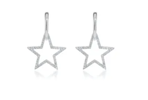 Earrings 14k White Gold Huggies Star & Diamonds Drop