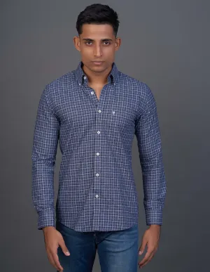 Emerald Active Checks Slim Fit-Blue Insignia