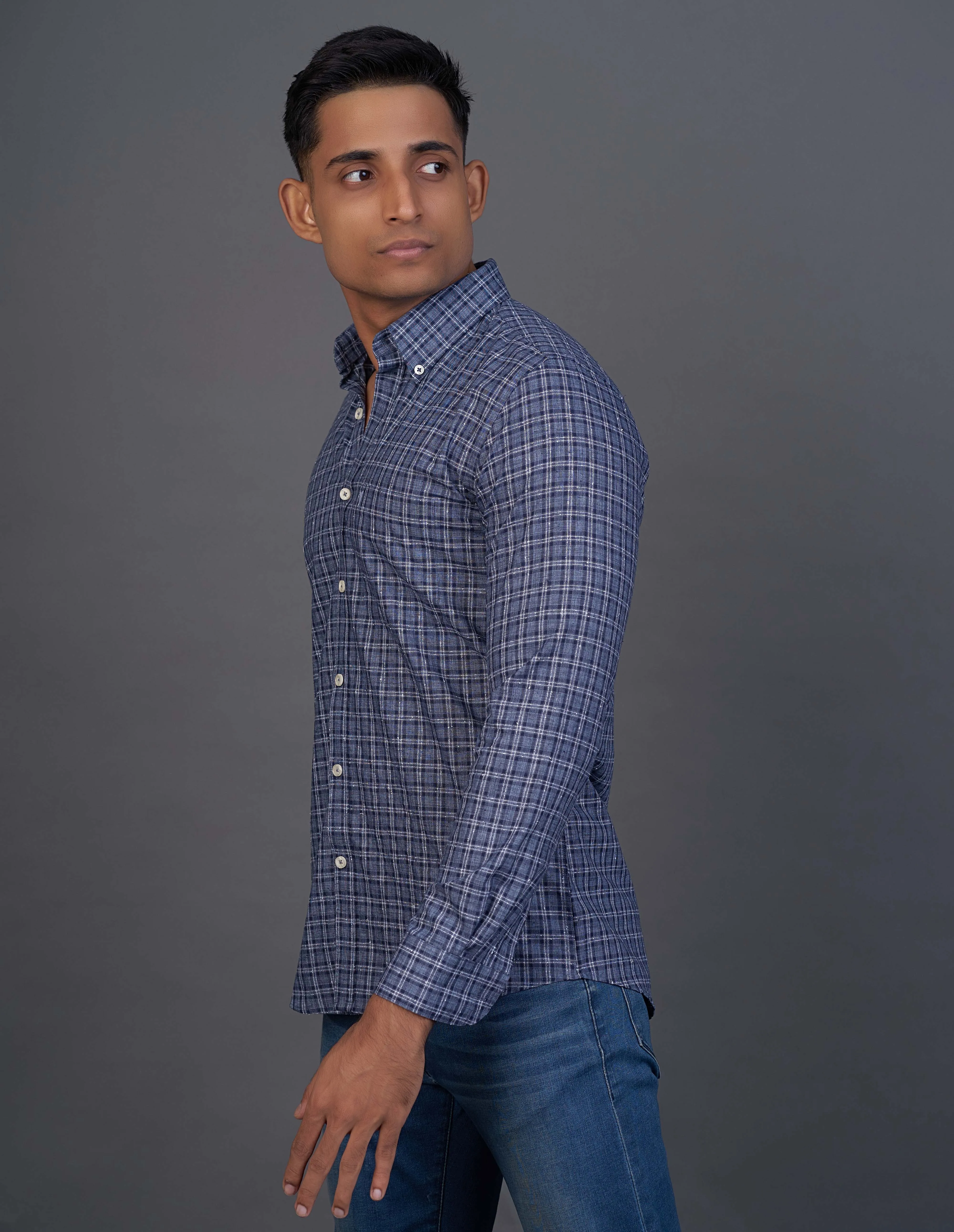 Emerald Active Checks Slim Fit-Blue Insignia