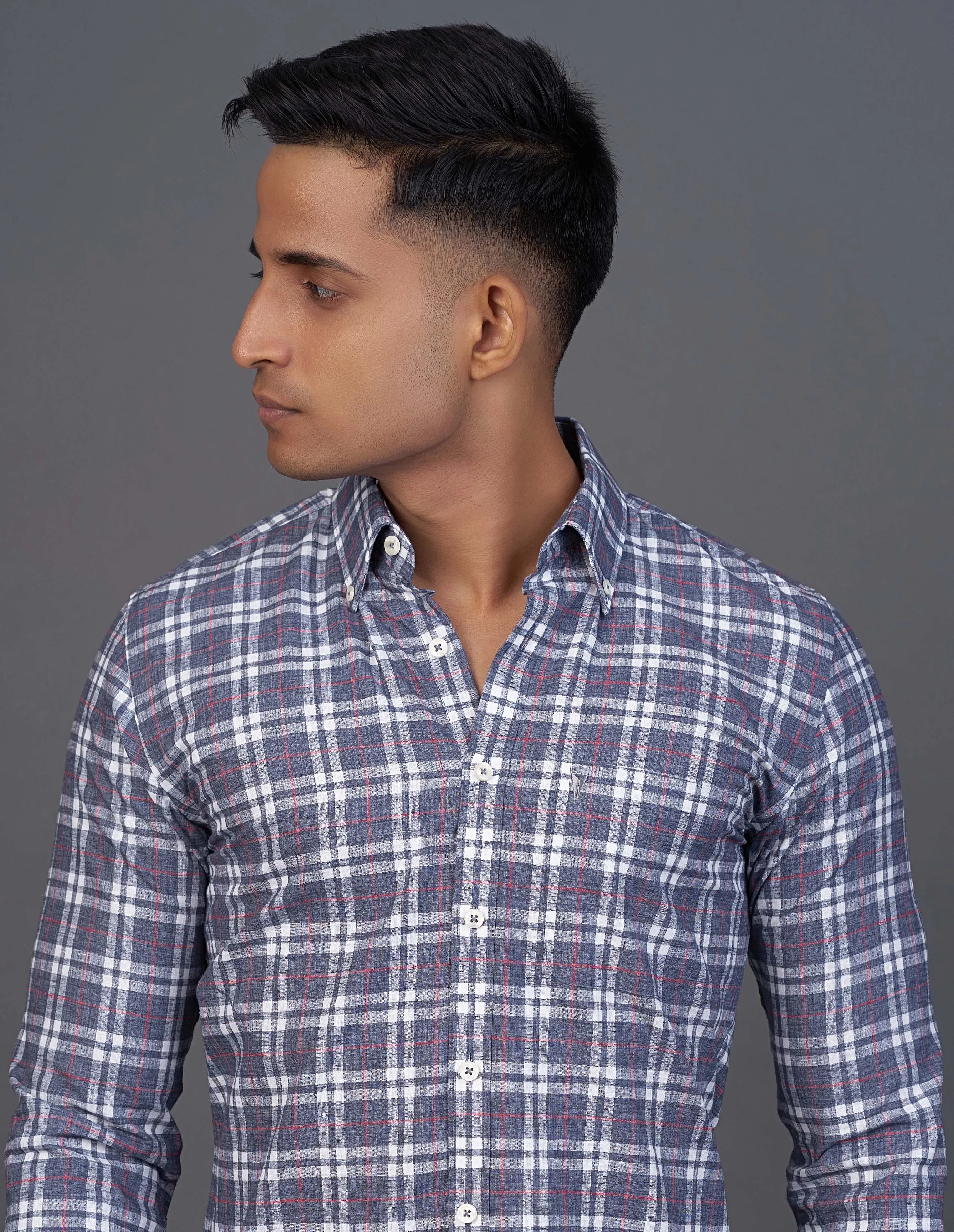 Emerald Active Checks Slim Fit-Patriat Blue