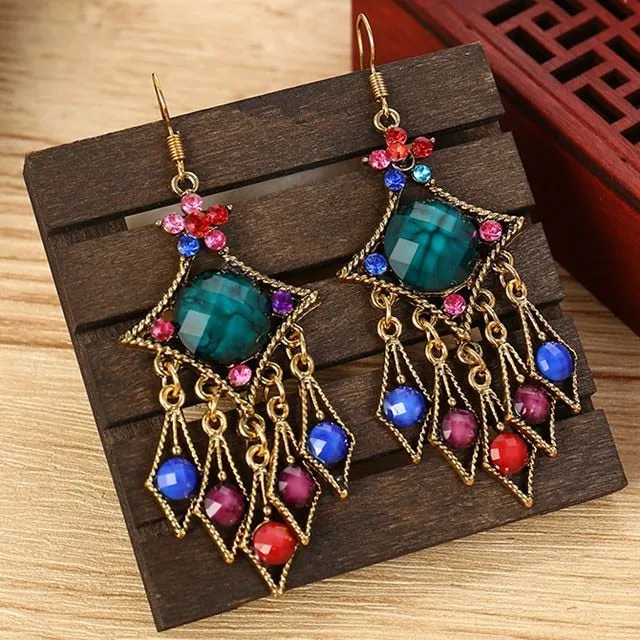 Ethnic Carved Long Earrings Women Hollow Flower Wedding Jewelry