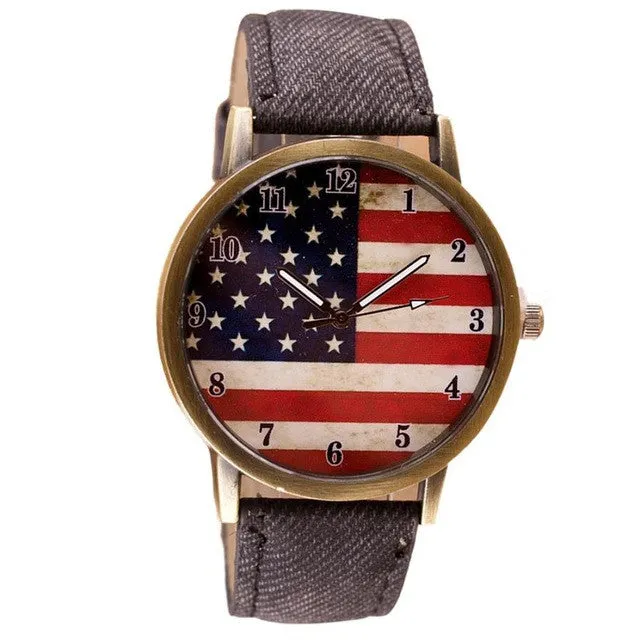 Fashion Womens Watches Casual Flag Watch Women Pu Leather Wrist Watch Quartz-Watch Relogio Feminino 2017 #23