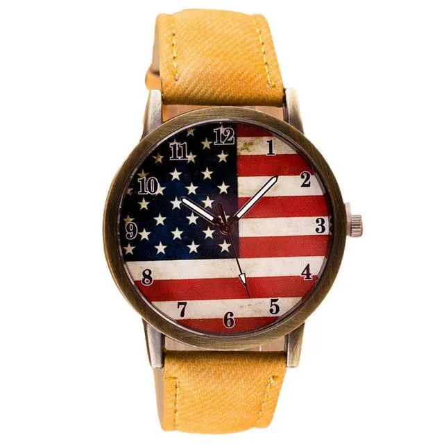 Fashion Womens Watches Casual Flag Watch Women Pu Leather Wrist Watch Quartz-Watch Relogio Feminino 2017 #23