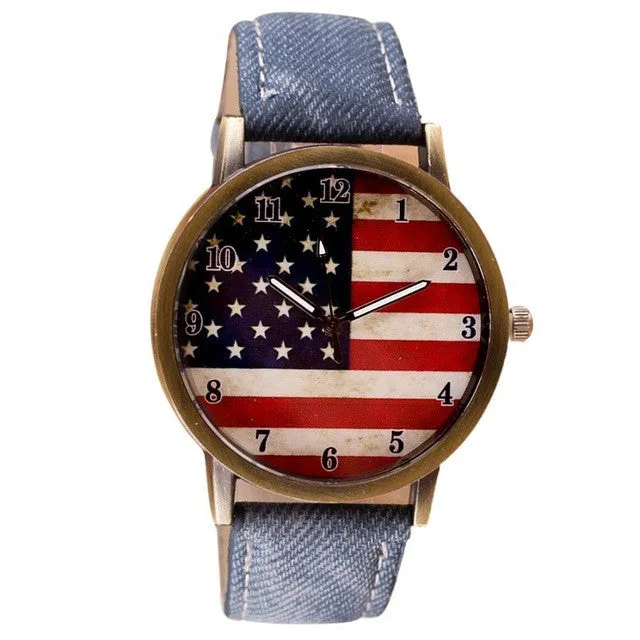 Fashion Womens Watches Casual Flag Watch Women Pu Leather Wrist Watch Quartz-Watch Relogio Feminino 2017 #23
