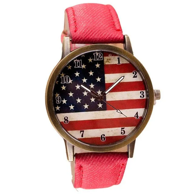 Fashion Womens Watches Casual Flag Watch Women Pu Leather Wrist Watch Quartz-Watch Relogio Feminino 2017 #23