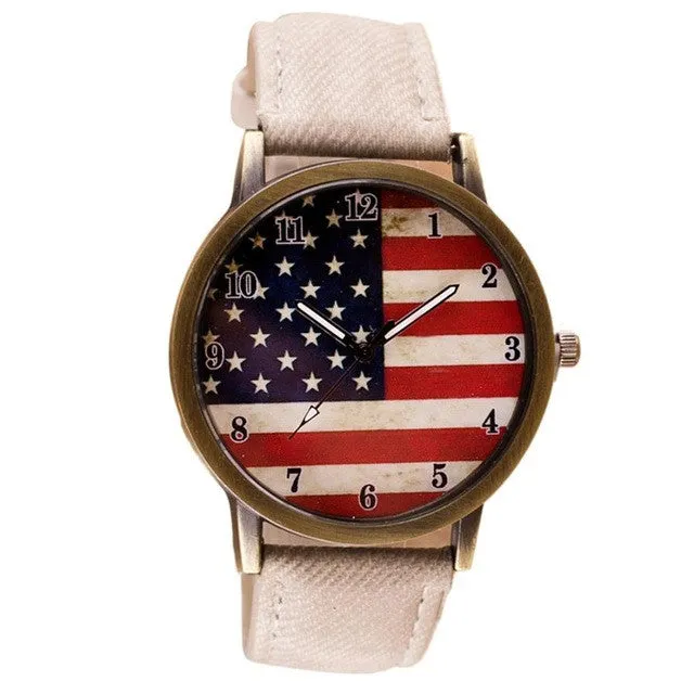 Fashion Womens Watches Casual Flag Watch Women Pu Leather Wrist Watch Quartz-Watch Relogio Feminino 2017 #23