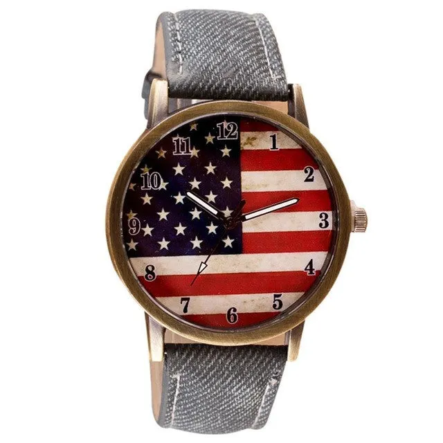 Fashion Womens Watches Casual Flag Watch Women Pu Leather Wrist Watch Quartz-Watch Relogio Feminino 2017 #23