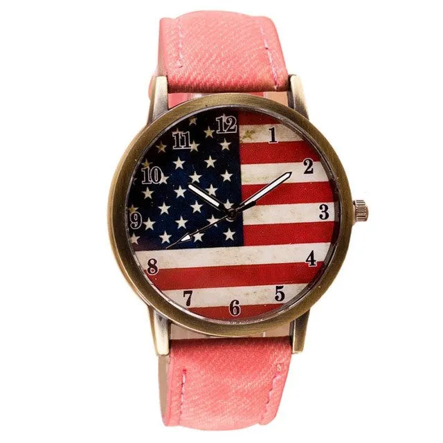 Fashion Womens Watches Casual Flag Watch Women Pu Leather Wrist Watch Quartz-Watch Relogio Feminino 2017 #23