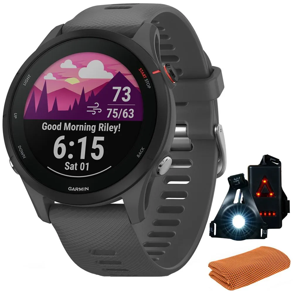 Garmin Forerunner 255 GPS Smartwatch, Slate Gray w/ Accessories Bundle